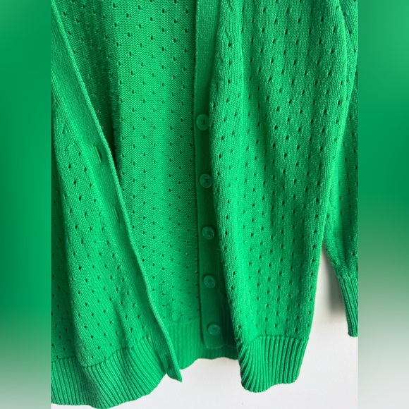 Liz Claiborne Vibrant Green Cardigan 100% Cotton Size Medium - Picture 4 of 7